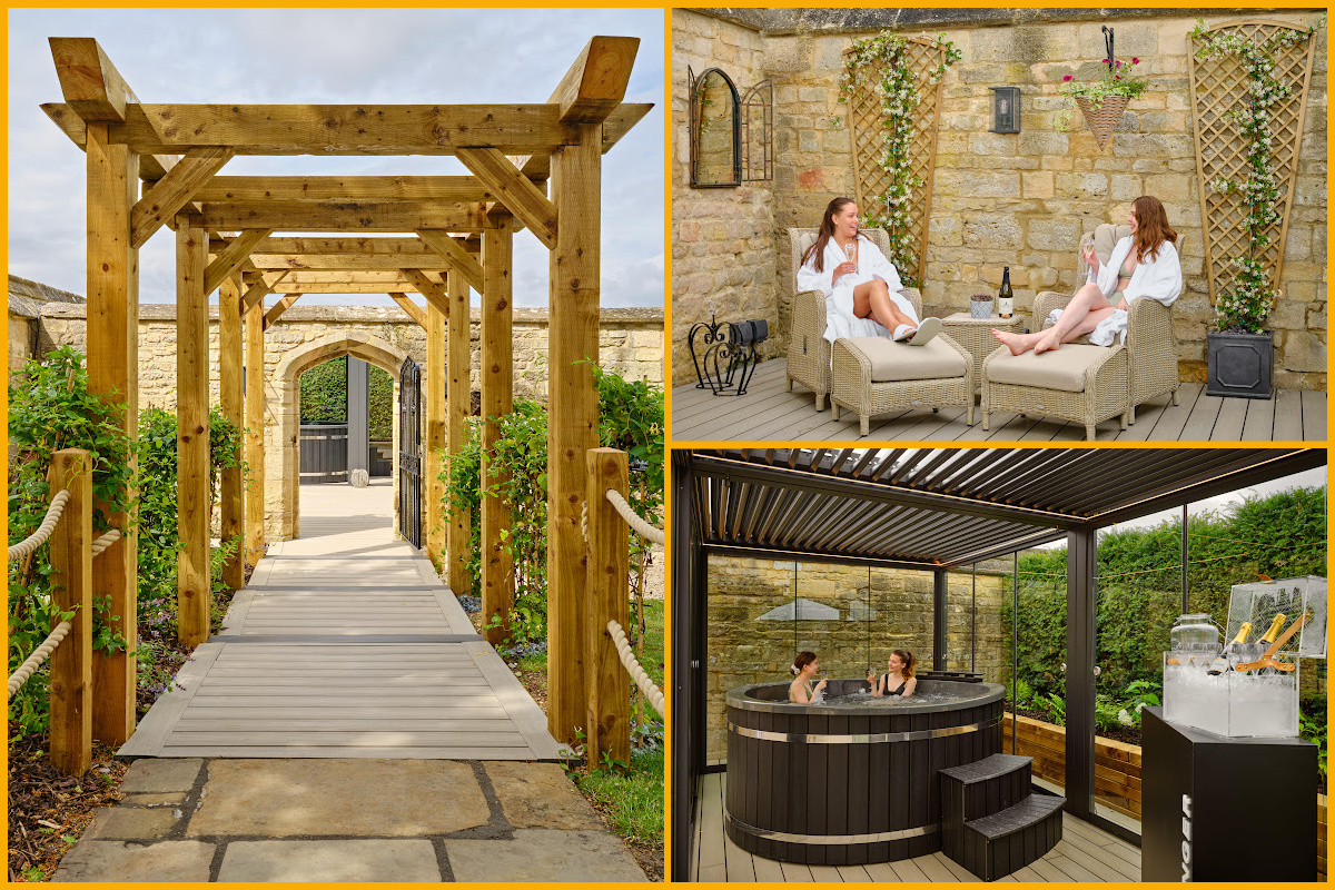 The entrance to Ellenborough Park's Spa Garden Retreat with hot tub